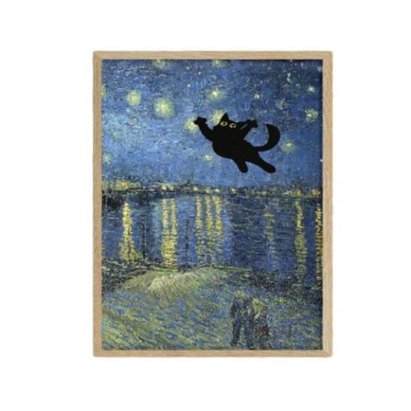 Starry Night Over the Rhône Black Cat Print - Picture 2 of 3